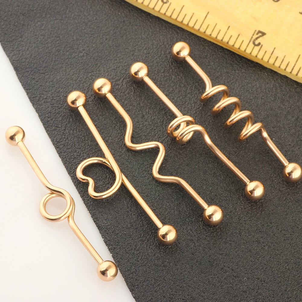 JUNLOWPY 14G Stainless Steel  Industrial Barbell Cartilage Earring Body Piercing Jewelry 1 1/2"(38mm) Heart Wave Circle