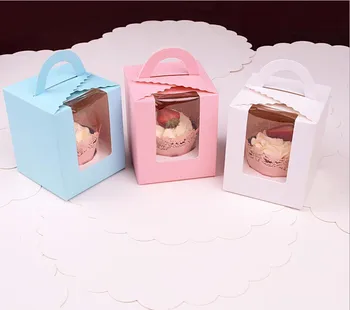 

100pcs/lot Cupcake boxes with window with handle macaroon box/muffin box