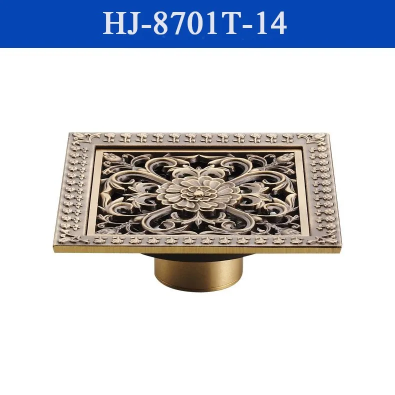Carved Antique Brass Square Shower Drain Floor Waste Drain Cover Strainer fhr063 