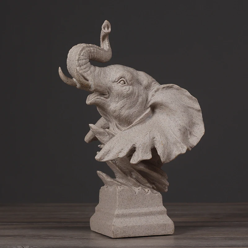 Abstract Elephant Bust Sculpture Handmade Sandstone Animal Statue Art