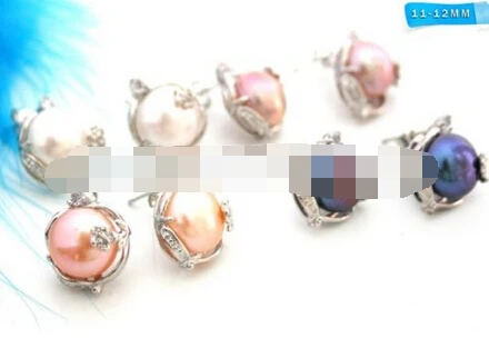 

wb004 Stunning Black Freshwater Pearl Beads Unique Design Stud Earrings 4pair