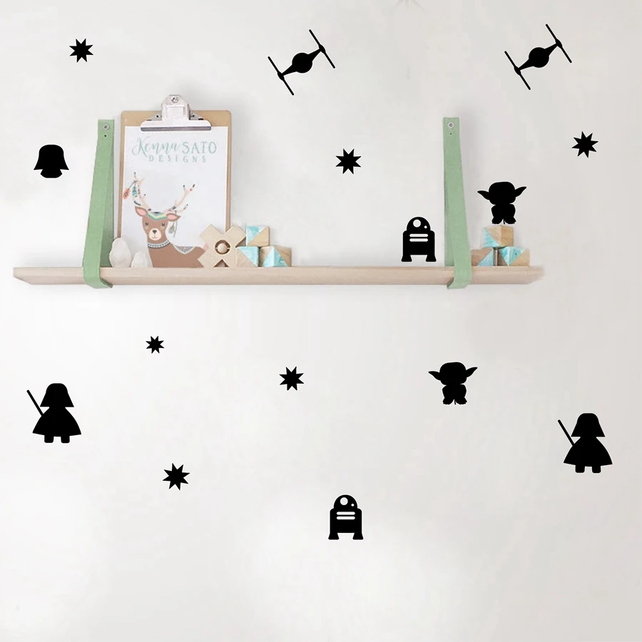 

Cartoon Star Wars Vinyl Wall Stickers , Death Star Darth Vader Robot YODA Mural Art Vinyl Decal For Kids Room Decoration
