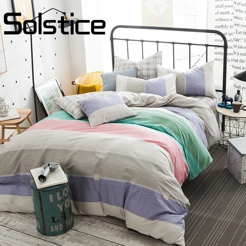 

Solstice Simple Stripes Twilight Printed Queen Size Bedlinens Fabric Duvet Cover Sets 4pcs Sheet Bedding Set Pillow Casesx 30