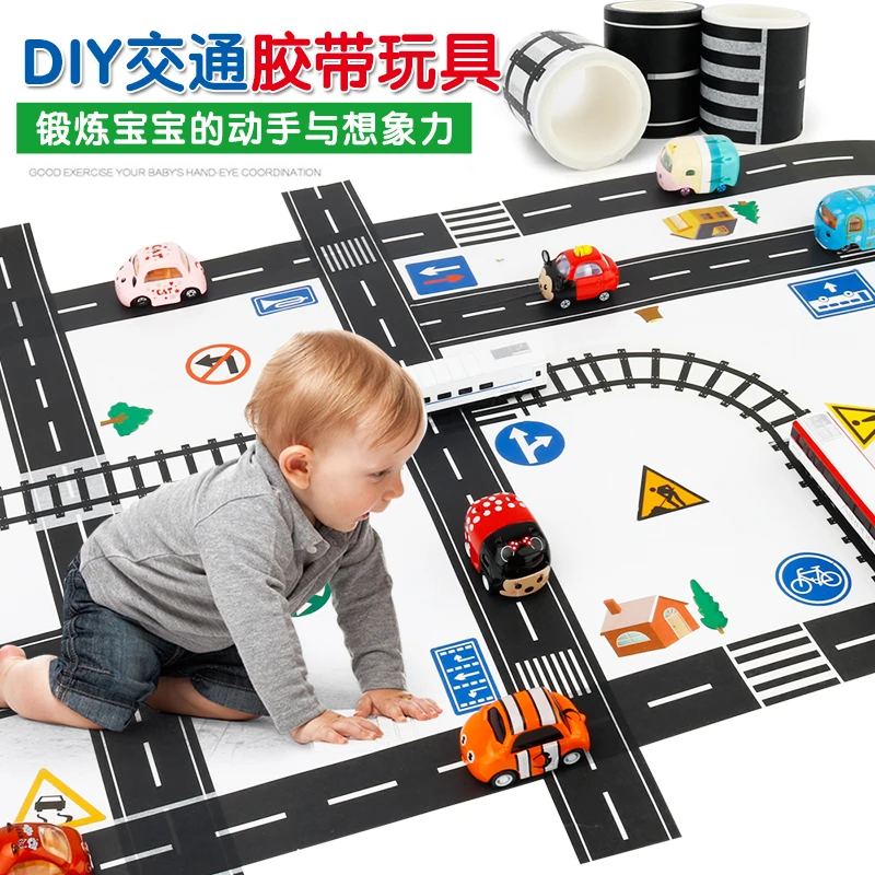 Creative DIY Traffic Railway Road Washi Tape Adhesive Tape Scrapbooking Sticker Label Craft Masking Tape For Kids Toy Car Play