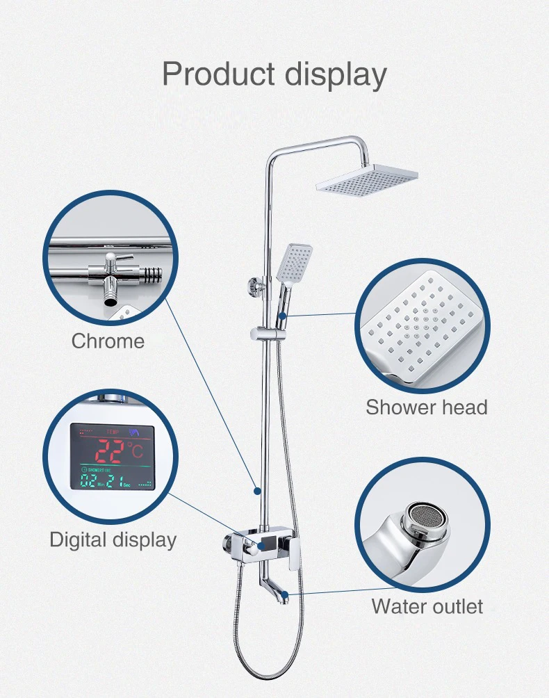Смеситель для душа с цифровым дисплеем. Набор для душа с цифровым дисплеем, без необходимости. 8 дюймовая насадка для душа, смеситель для ванны