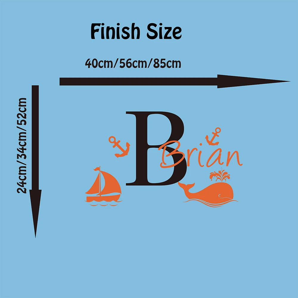 Custom Name Whale Sail Boat Anchor Wall Decal Nursery Kids Room Personalized Marine Sea Fish Wall Sticker Bedroom Vinyl Decor (1)