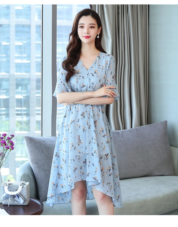 Платье корейское vestidos летнее Новое поступление OLN цветочное шифоновое студенческое праздничное платье средней длины для женщин Новое