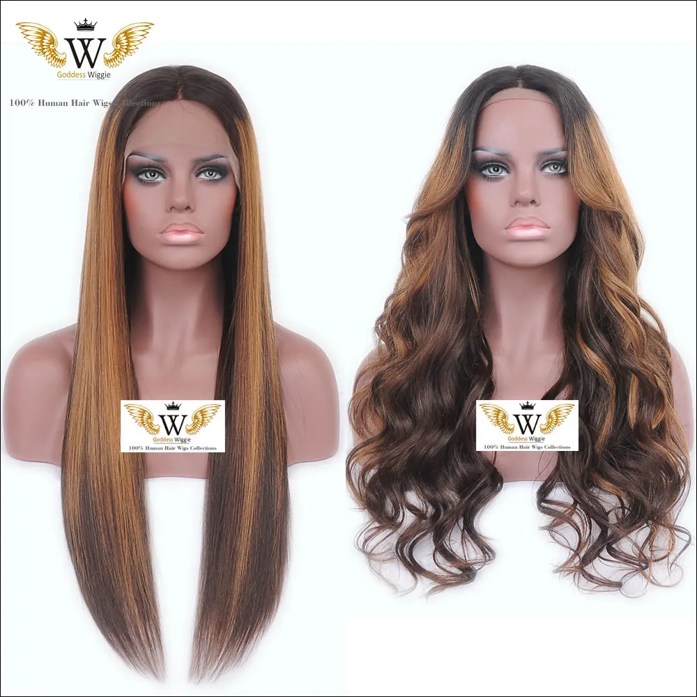 5A Glueless Ombre Full Lace Human Hair Wigs/Straight Ombre Lace Front