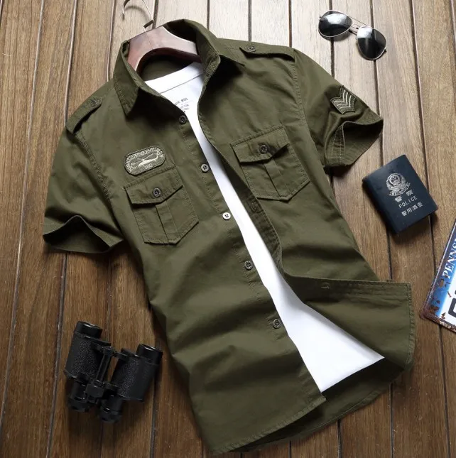 Men summer outdoor hiking shirts Male cotton trekking camping hunting