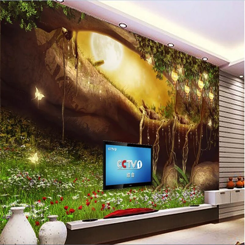 Фотообои beibehang на заказ нетканые настенные наклейки 3 d Мультяшные цветы трава лес