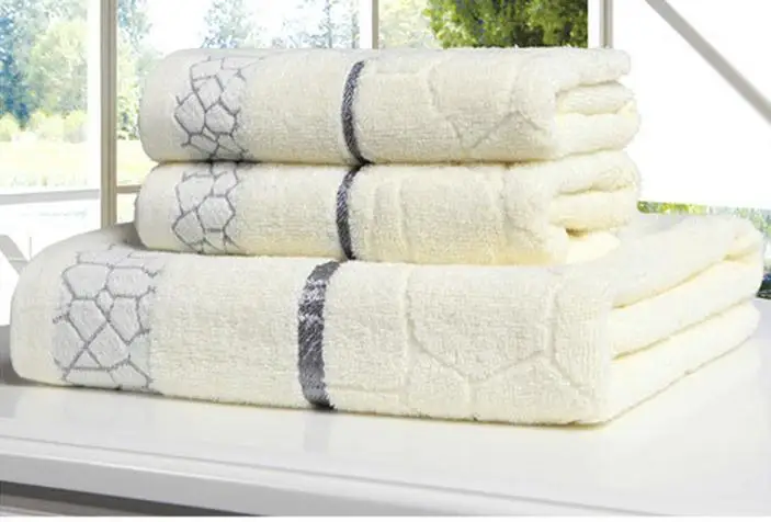 Банное полотенце+ полотенца(3 шт.) Классический жаккард Ультра мягкий толстый размера плюс хлопок банное полотенце для взрослых toalha 70*140 см - Цвет: Белый