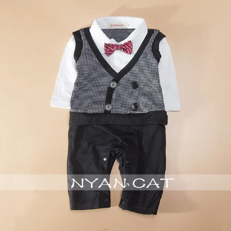 Red Bowties Grid Handsome Baby Boys Clothes Vest Gentleman Party Costumes Rompers Tuxedo Jumpsuits Long Sleeve Newborn Tops |