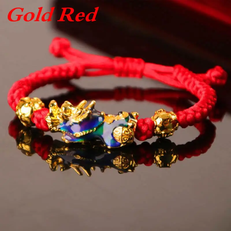 Gold Red Модные мужские женские браслеты плетеный браслет счастливые храбрые солдаты Pixiu плетеные энергетические браслеты и браслеты для мужчин ювелирные изделия - Окраска металла: Gold Red