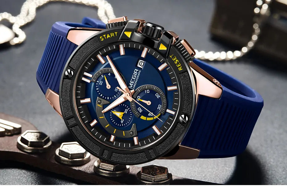 MEGIR Мужские кварцевые часы с хронографом новые военные спортивные наручные часы лучший бренд светящиеся Relogios Masculino часы 2095 синий