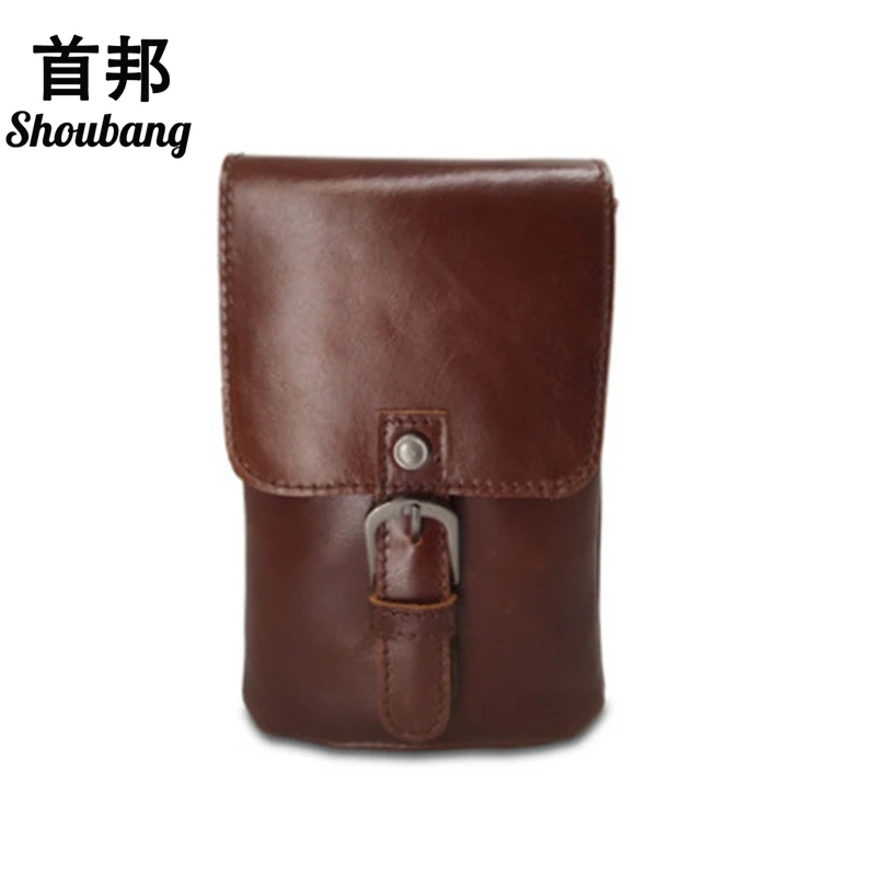 

BiPtyDam High Quality Oil Wax Cowhide Leather Mobile Phone Bags Small Men Belt Waist Bags Genuine Leather Man Waist Pack 5 color