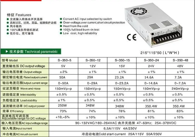 Заполненный 350 Вт 24 В 14.6A коммутации Питание с текущими Управление Зарядное устройство светодиодный