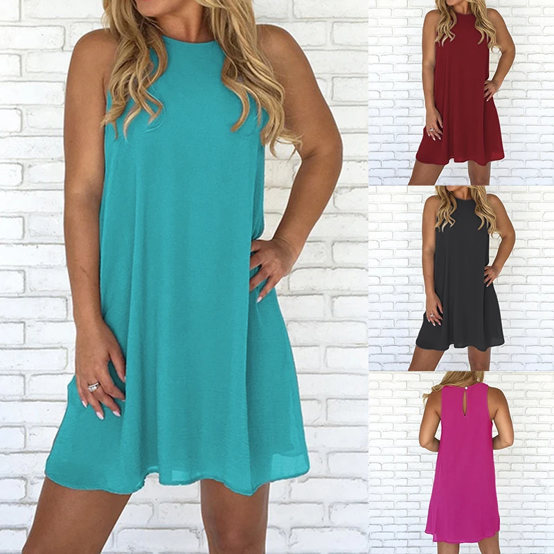 2019 Woman Summer Plus Size Chiffon Dress Women's Casual Loose Beach Holiday Mini Dress Ladies Chiffon A-Line Dresses Vestidos
