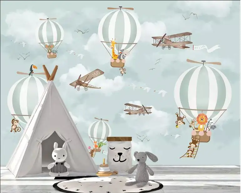 Beibehang большой 3D обои мультфильм горячий воздух воздушный шар самолет животное детская комната фон Настенные обои для стен 3 d