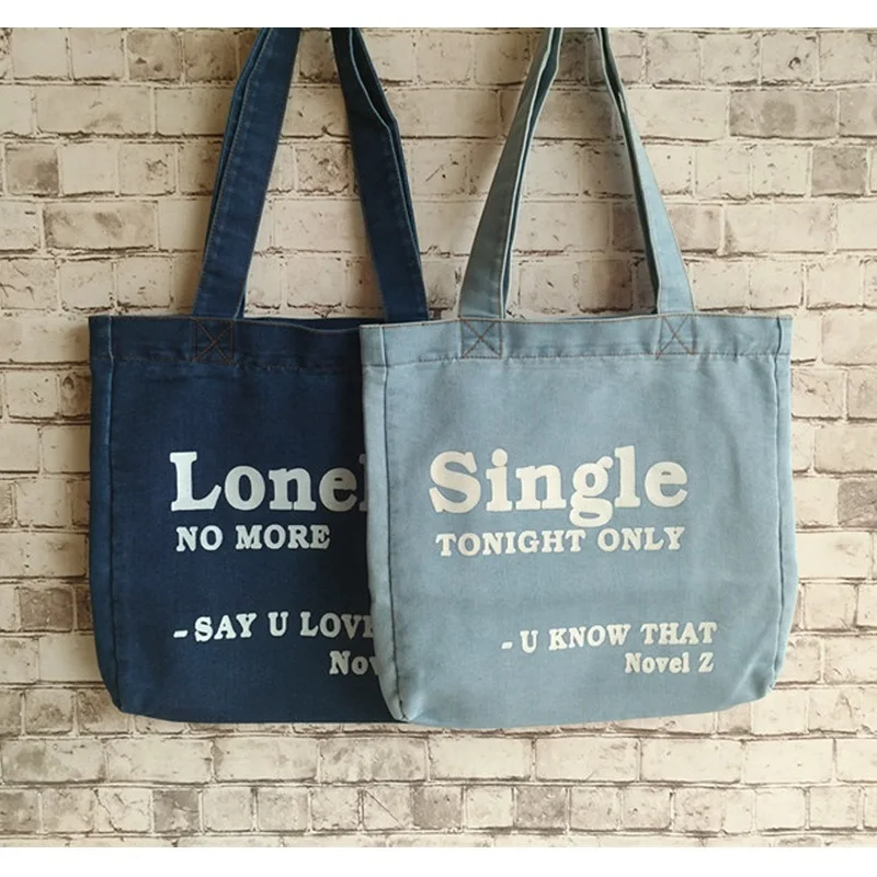 Letter Print Women Denim Bag Solid Canvas Casual Tote Shoulder Bags Letter Print Women Denim Bag Solid Canvas Casual Tote Shoulder Bags Female Jean Fabric Per Cowboy Top Handle Bolsa In From