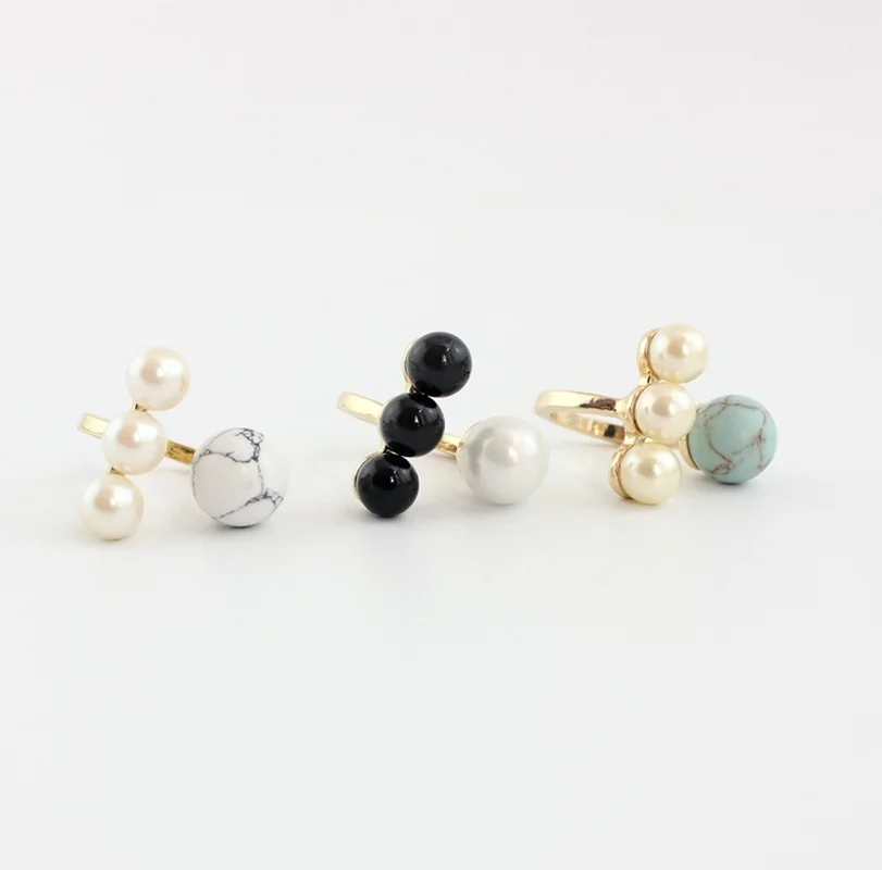 

Kallaite Howlite Black Stone Rings Fashion U Shape Inner Dia 1.7cm Gold Color Brincos Pendientes Jewelry for Women