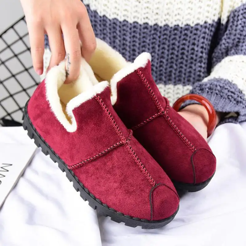 

Fashion Women Snow Boots 2018 Winter Peas Shoes Female Plush Flat Boots Fur Warm Woman Cotton Shoes Platform Ankle Boots Ladies