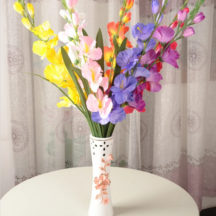 

Free Shipping Artificial Silk Fabric Gladiolus Fresh Beautiful Simulation Flowers For Home Ornament Wedding Decoration Supplies