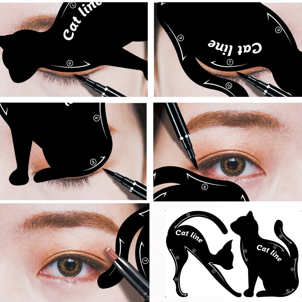 2 PCS Women Cat Line Eyeliner Stencils Pro Eye Template Shaper Model Easy to Makeup Tool