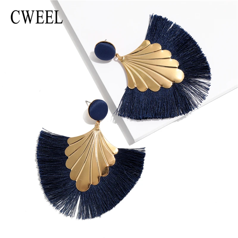 

CWEEL Fashion Women Tassel Earrings 2019 Brincos Boho Statement Fringe Earings Geometric Vintage Za Dangle Round Earring Jewelry