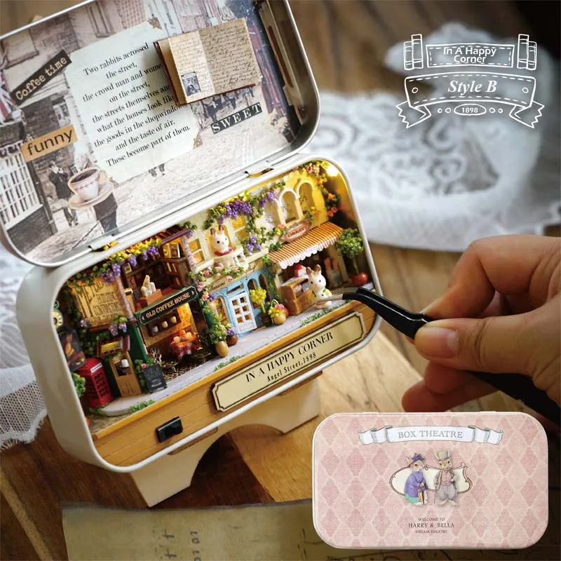 3D Wooden DIY Handmade Box Theatre Dollhouse Miniature Box In A Happy Corner Cute Mini Doll House Assemble Kits Gift Toys