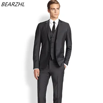 

men's suits and jackets groom wedding tuxedos dark gray custom made suit men 3 piece suits slim fit wool bleed