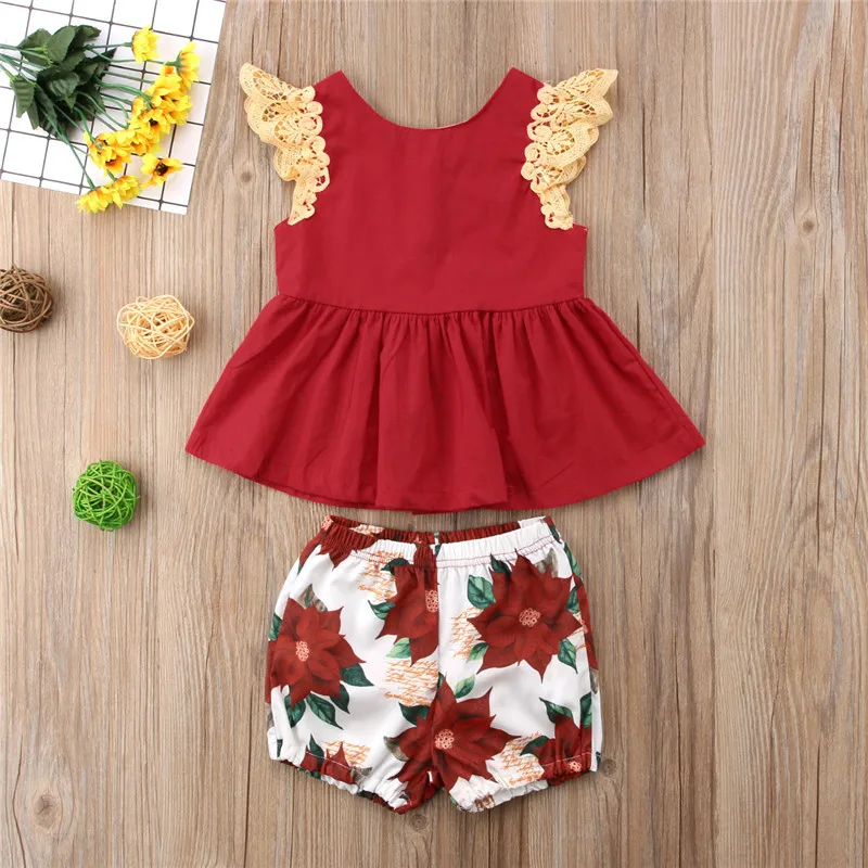 Kid clothing flower printed lace fashion shirt and pant dress for girls