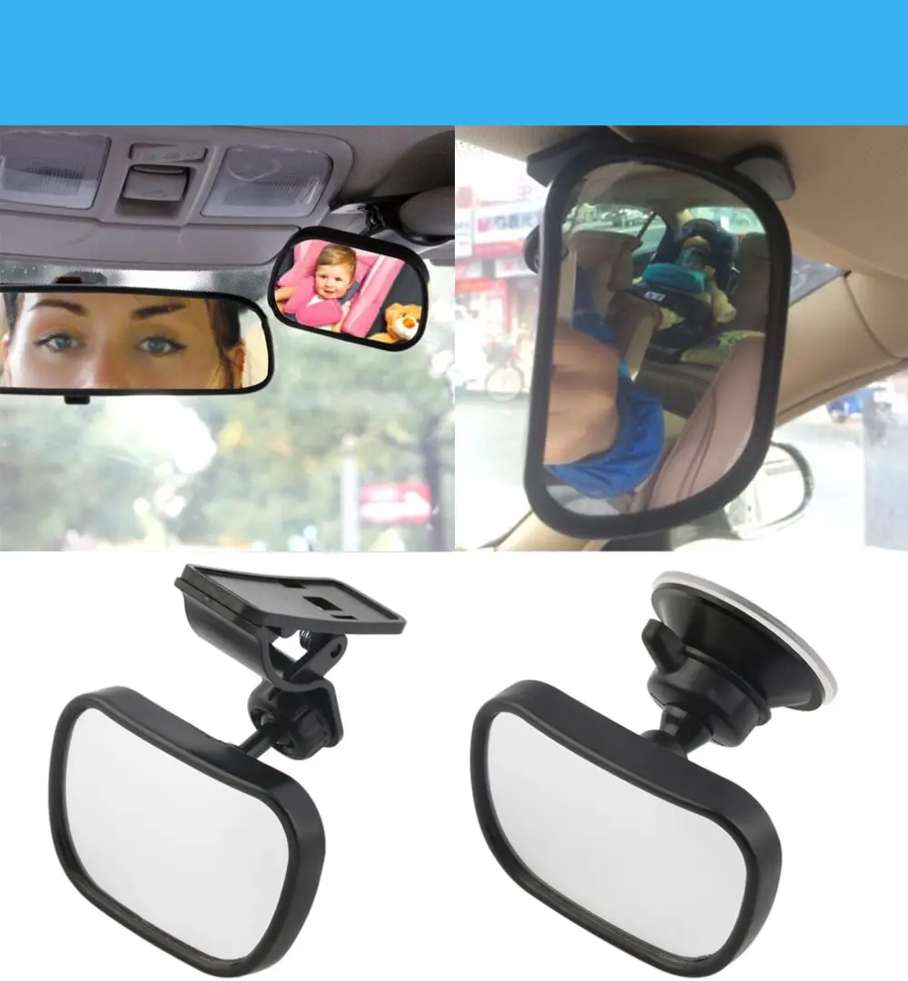 Black Car Rear Seat View Mirror Clip and Sucker Dual Mount For Lotus