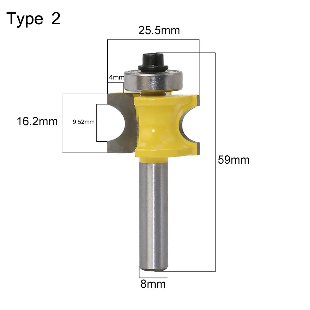 8mm Round Shank Half Round Bit 45° Lock Miter T-slot Tongue Groove Glass Rail Stile Router Bits Woodworking Tool Milling Cutter - Длина режущей кромки: type 2