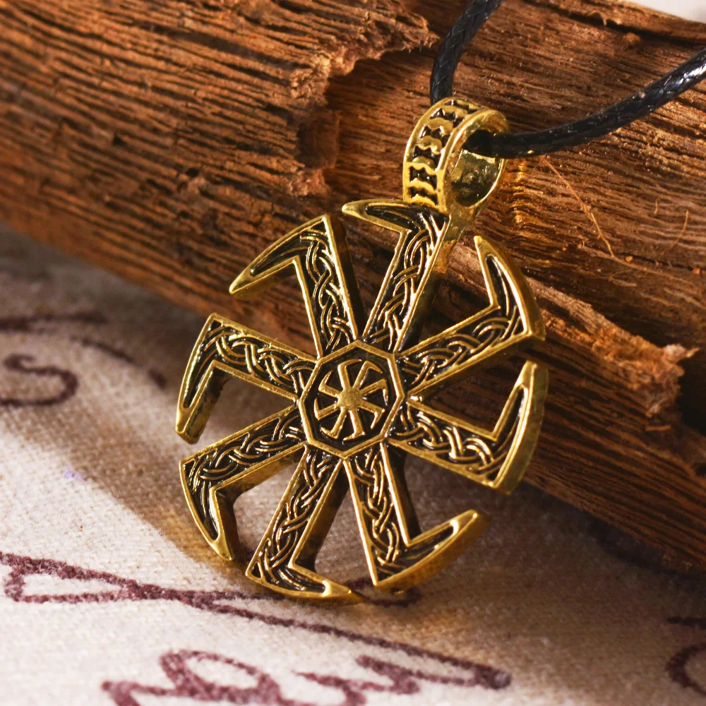 

Bronze Kolovrat Pendant Slavic Kolovrat Symbol Pagan Necklace Sun Wheel Amulet
