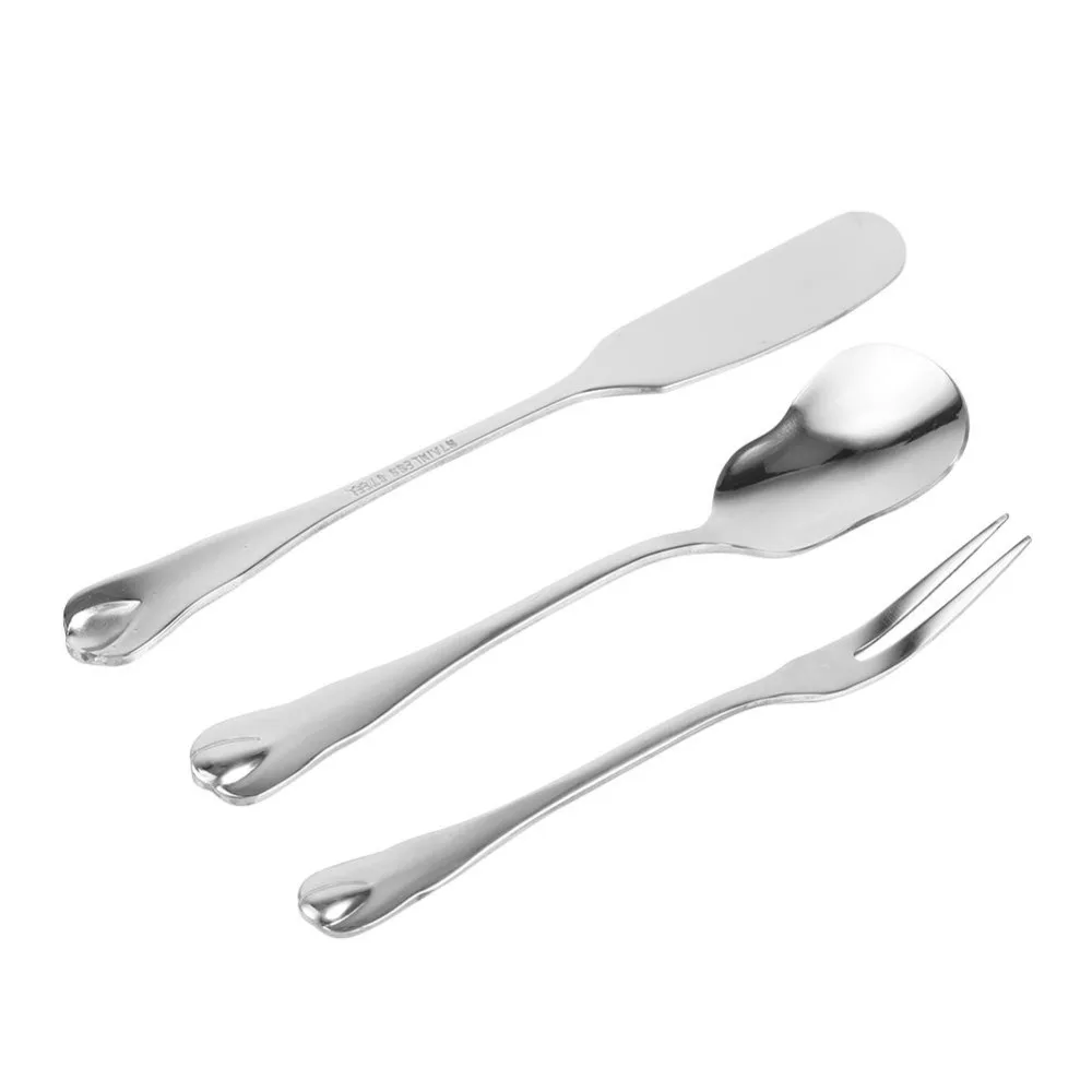 3pcs Black Flatware Cutlery Set Stainless Steel Sugar Spoon Butter Fork