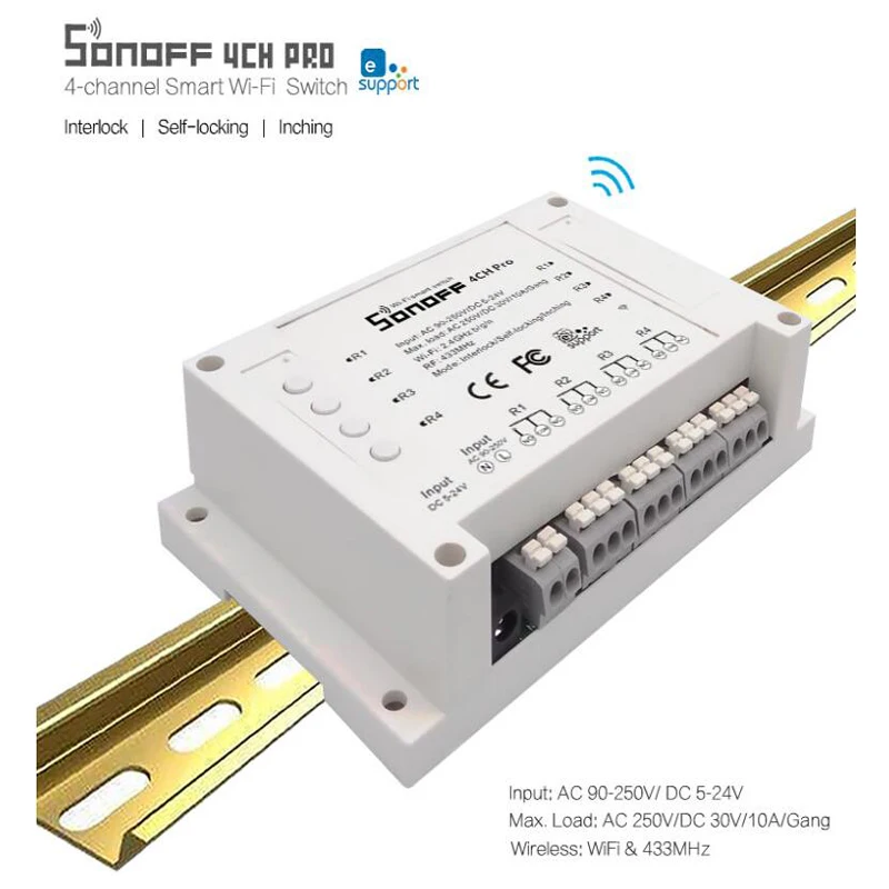 Itead Sonoff 4ch Pro Channel WiFI Switch Din Rail Mounting ... dc panel meter wiring 