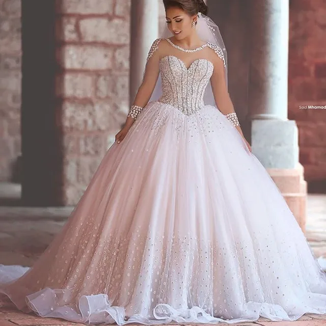 2017 gorgeous saudita vestido de bola vestidos de novia con cuentas