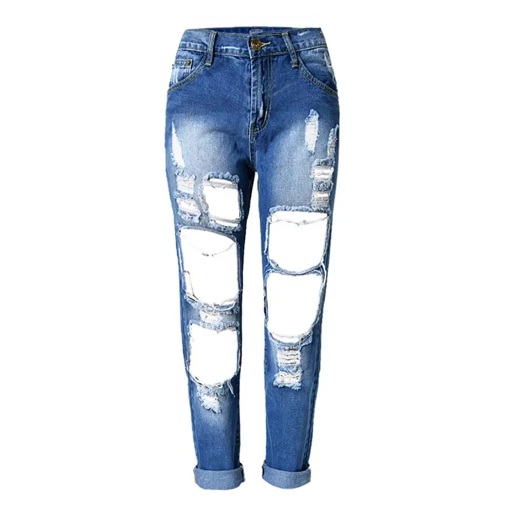 Tengo брендовые модные женские джинсы с высокой талией женские шаровары-бойфренды женские рваные джинсы повседневные джинсы для женщин большие размеры - Цвет: WhiteBlue