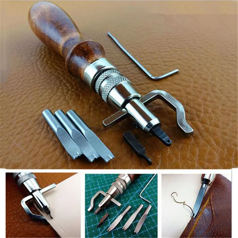7 in 1 Set Pro Leathercraft Adjustable Stitching and Groover Crease Leather Tool DIY Handmade Practical 1