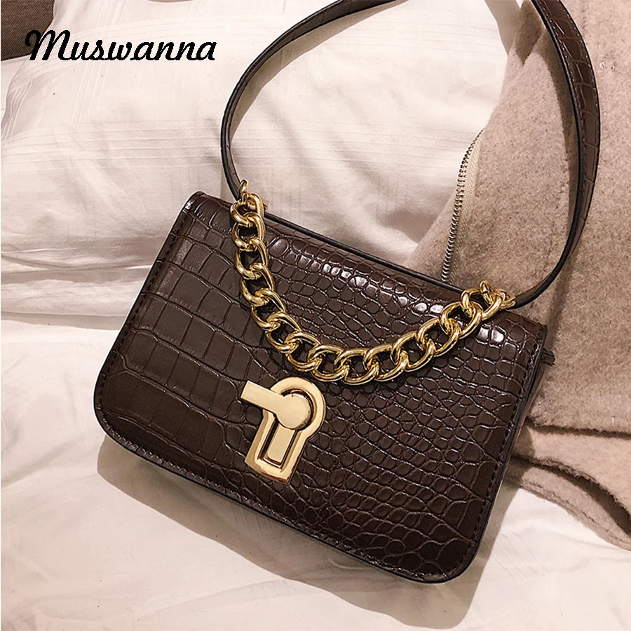 

Brand Chain Crocodile Pattern Women Handbag Lock Small Flap Bag Designer Crossbody bag Evening Clutch Purse Bolso femenino 2019