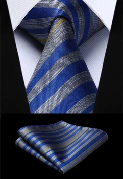 

Woven Men Tie Blue Gray Striped Necktie Handkerchief Set#TS722B8S Party Wedding Classic Fashion Pocket Square Tie