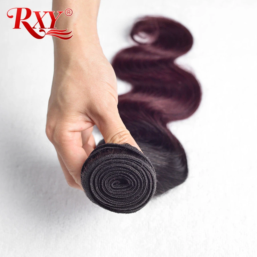 RXY Hair Ombre Brazilian Hair Weave Bundles Body Wave 1/3 Bundle Deals 1b Burgundy/99j Two Tone Ombre Human Hair Bundles NonRemy