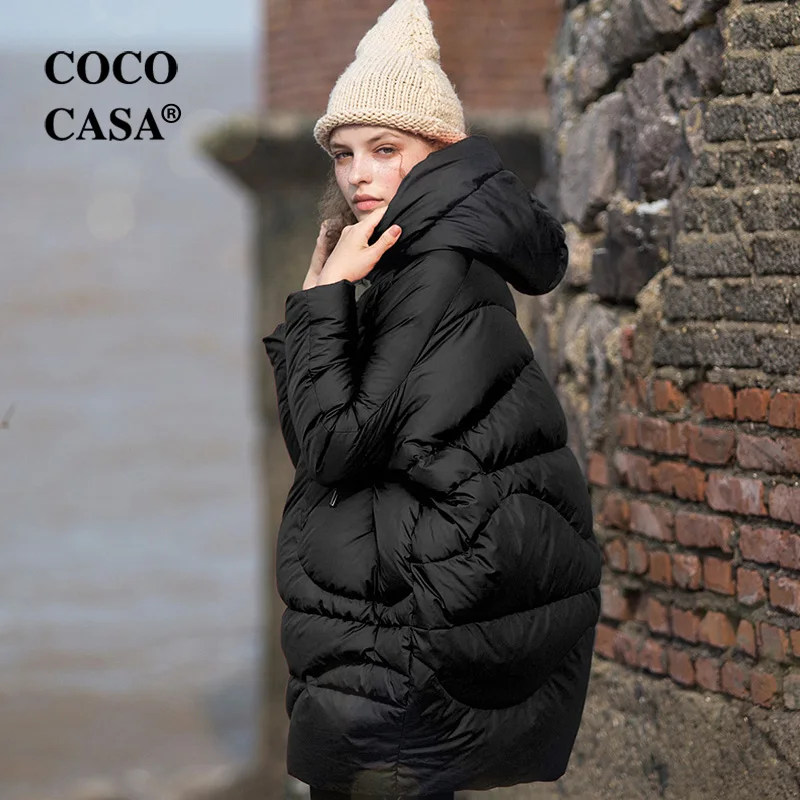 rouge blanc Vestes jaune Chinoiserie Canard Noir Ovesized Ultra Femmes Capuchon Épais De 90 À Hiver Duvet Lynette's Chaud Blanc Manteaux Lâche U1qHxpw