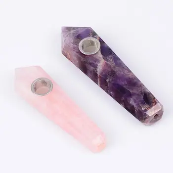 

high quality natural pink rose quartz dream amethyst crystal smoking pipes reiki healing cigarette pipe tobacco wand 2pcs