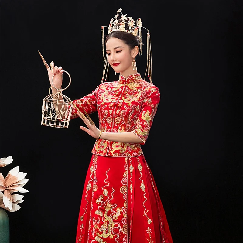 Traditional Chinese Wedding Gown Vintage Bridal Three Quarter