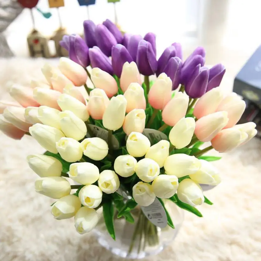 

1 Bouquet 6 Heads Artificial Fake Flowers Tulip PU Flower Home Office Wedding Party Home Decor 3 Colors 2MY24