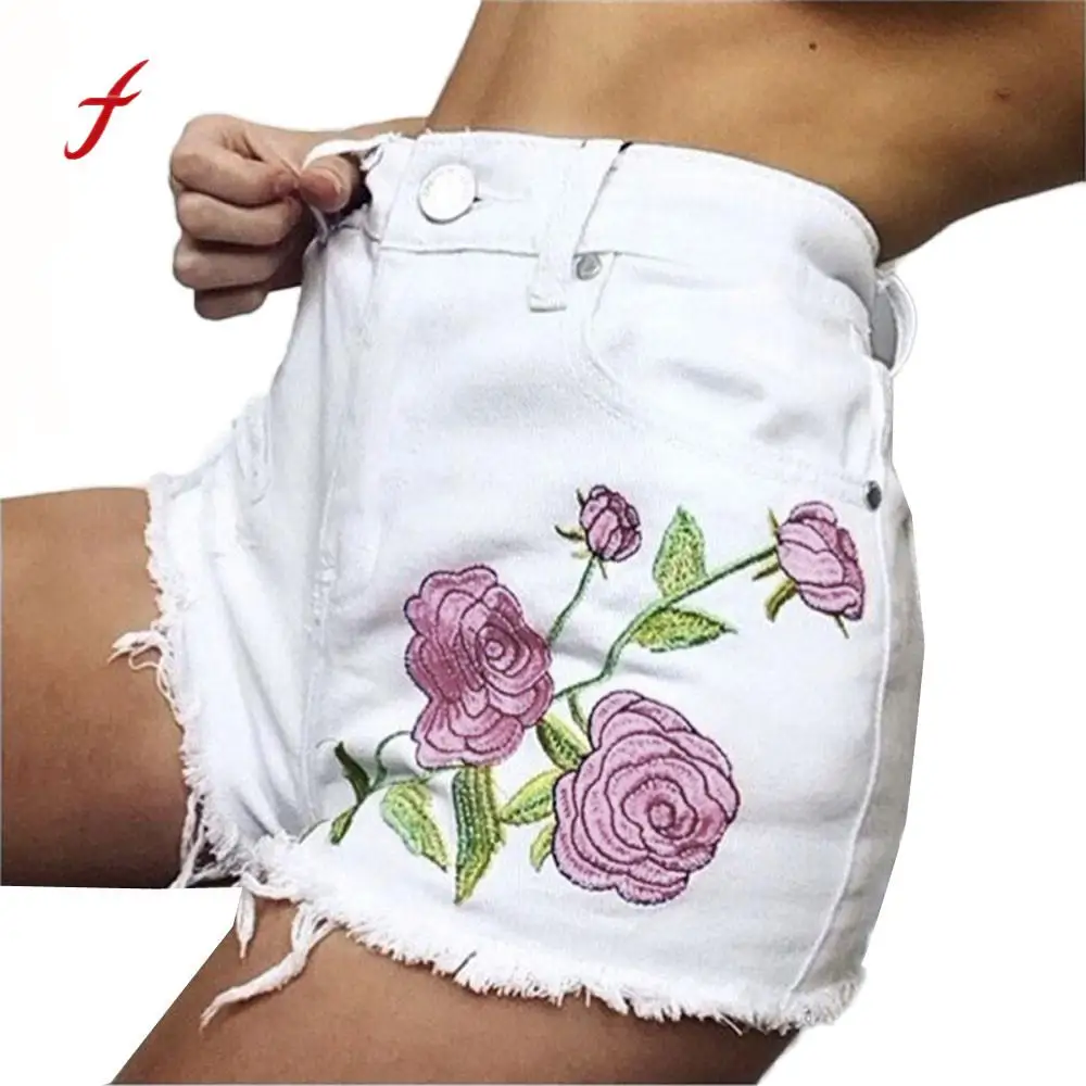 Buy Feitong Euro Style Women Denim Shorts Vintage Applique Hole Shorts Sexy 