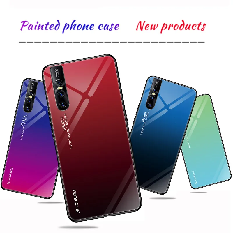 For VIVO V15 Pro Phone Case Gradient Tempered Glass Hard Case Soft TPU Silicone Frame Hard Glass Back Cover for VIVO V15
