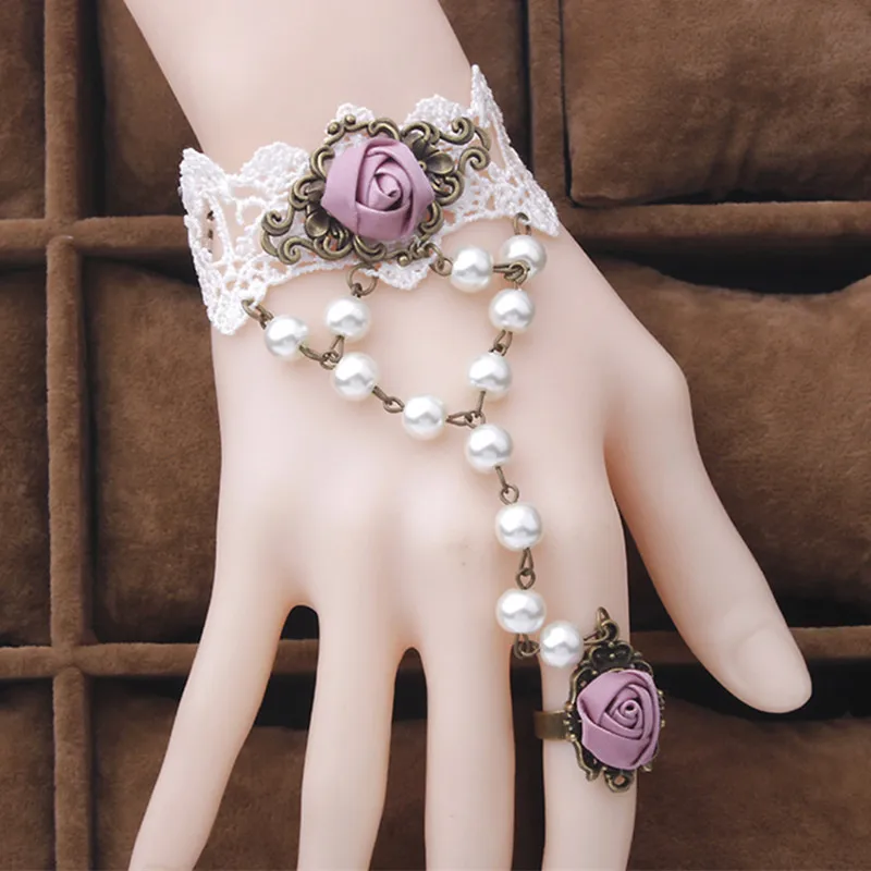 

Fashion Jewelry Pearl Rose Temperament White Lace Bracelet For Women
