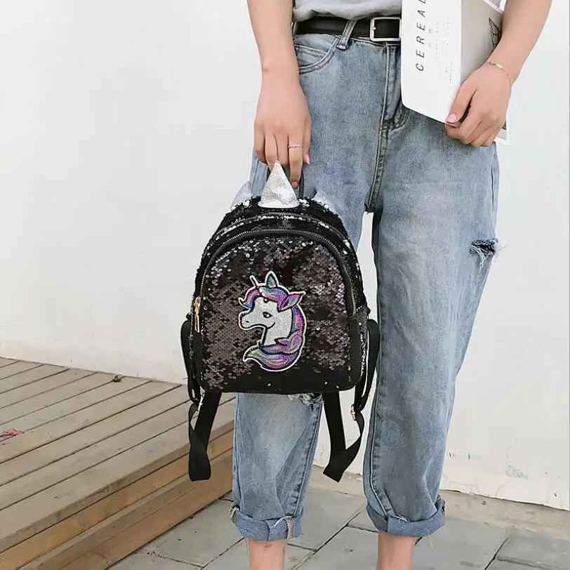 

Women Unicorn Sequins Backpacks Teenage Girls Travel Large Capacity Bags Portable Party Mini School Bags Shoulder Bag for Lady